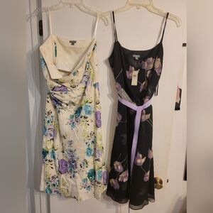 Ann Taylor Black Dress with Purple Floral Design
